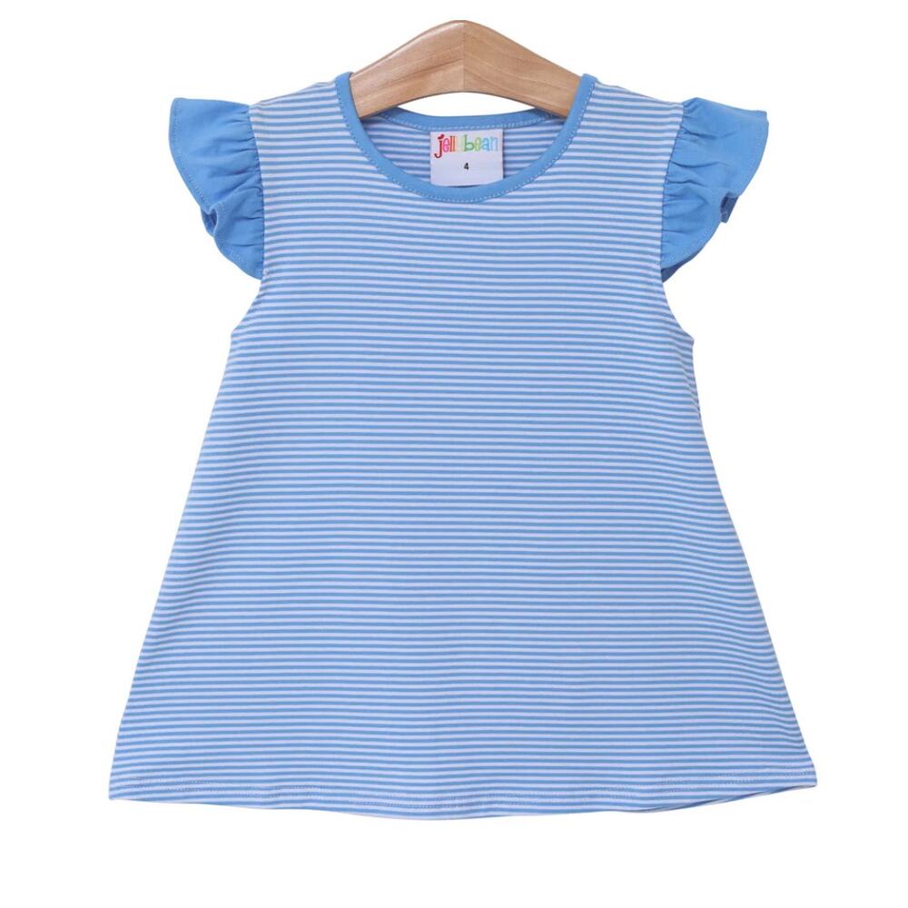 Jellybean‎ by Smock Candy Olivia Flutter Top- Cornflower Stripe NWT